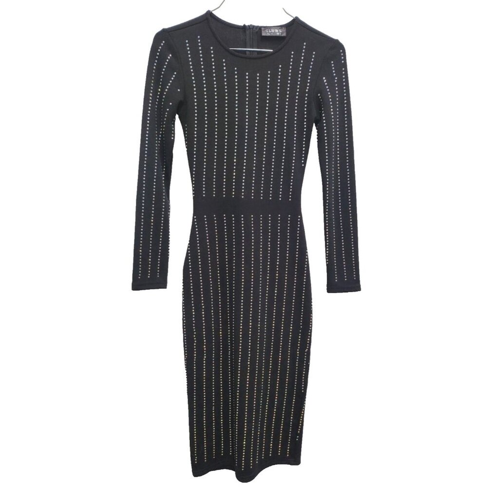 Club L Womens Midi Dress 2 US Black Allover Rhinestone Party Cocktail Whimsygoth
